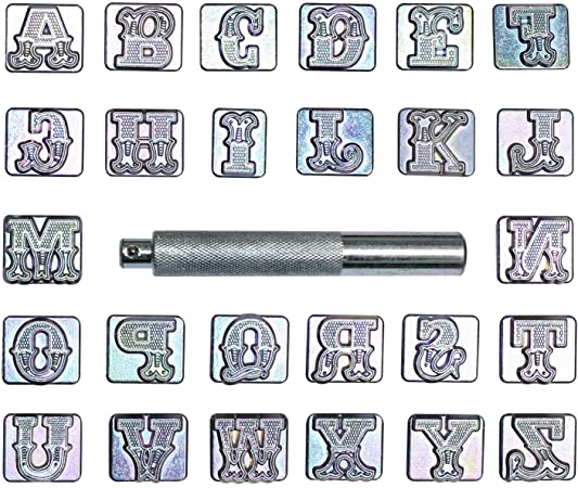 INNETOC 27 pcs 3/4″ 19mm A-Z Alphabet Letters and Pattern Stamping Punch Tools Set for Leathercraft, Belts, Saddle and Other Leather DIY Project (3/4″(19mm), Letter)