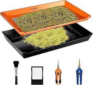 VIVOSUN Heavy Duty 2-in-1 Trimming Tray for Herbals Collecting, Dry Sift Screen Set with 150 Micron Fine Mesh Screen and 2 Trimming Scissors, Orange