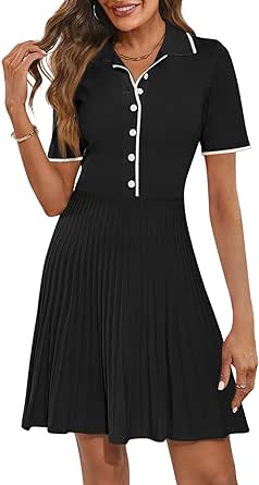 MEROKEETY Women's Summer Ribbed Knit Midi Dresses Short Sleeve V Neck Button A Line Swing Sweater Dress