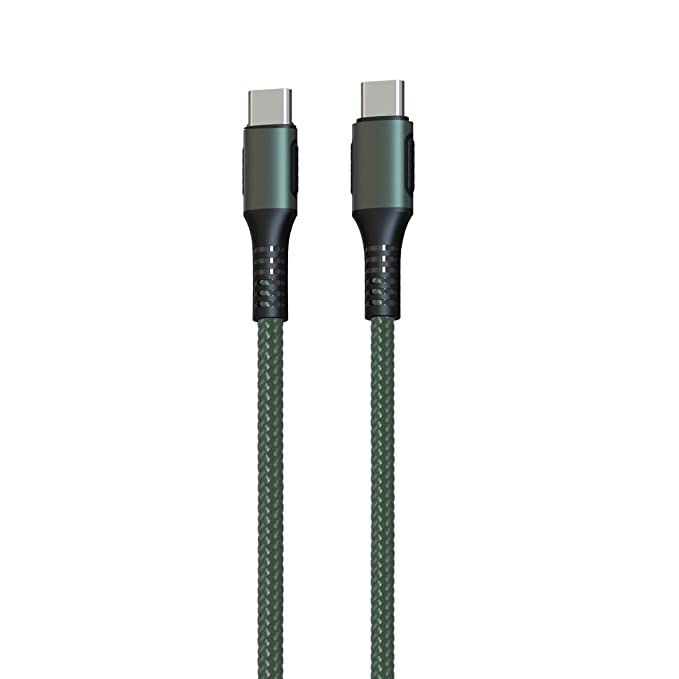 Portronics Konnect C Square 18W POR-1065 Type-C to Type-C 1.2M Cable With Power Delivery & 3A Quick Charge Support, Nylon Braided For All Type-C Devices, Green