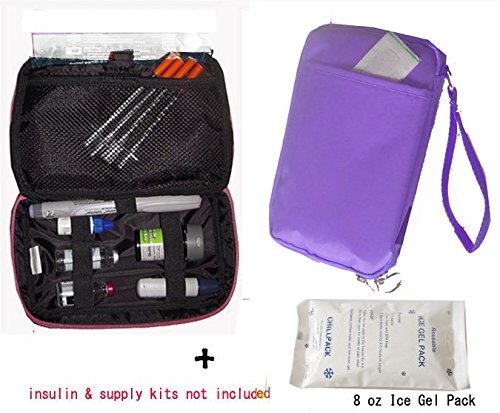 Diabetic Organizer Cooler Bag-for Insulin, Testing Supplies -Purple (2 x Ice Pack)