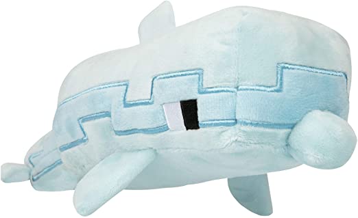 JINX Minecraft Adventure Dolphin Plush Stuffed Toy, Light Blue, 13.75" Long