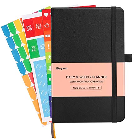 Planner 2019 2020, Undated 12 Month Daily Planner, Academic Weekly Monthly and Yearly Planner to Achieve Your Goals & Improve Productivity, Size 5 x 8'', Thick Paper, Hardcover, Bookmark, Pen Holder