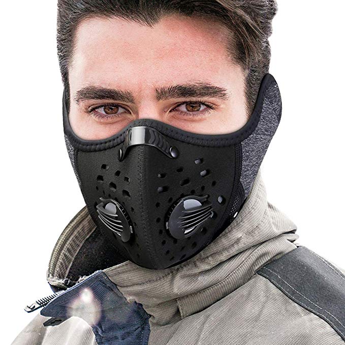 KINGBIKE Dust Mask with Windproof Ear Muff -Activated Carbon Respirator with Filter Filtration Cotton Sheet Valves Exhaust Gas Anti Pollen Allergy PM2.5