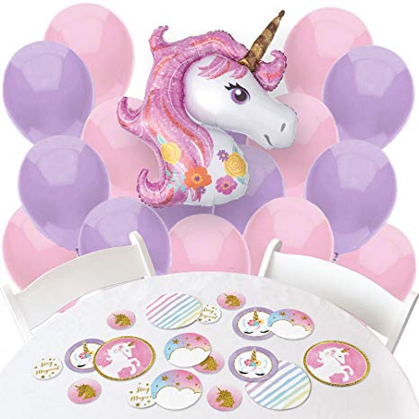 Rainbow Unicorn - Confetti and Balloon Magical Unicorn Baby Shower or Birthday Party Decorations - Combo Kit