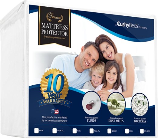 Premium Mattress Protector Cover by CushyBeds 100% Waterproof, Hypoallergenic, No Crinkling, Vinyl Free, Full Size Bed Covers