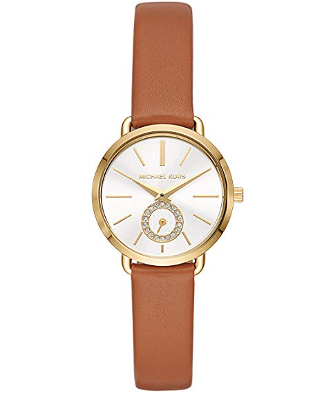 Michael Kors Watches Womens Gold-Tone and Luggage Leather Portia Watch