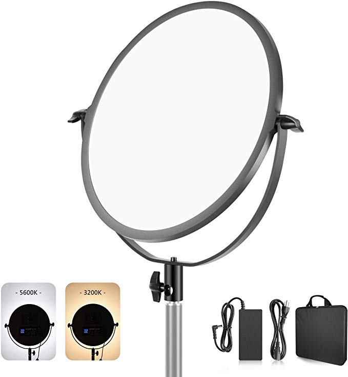 Neewer LED Bi-Color Studio Round Lighting, Ultra Thin Studio Edge Flapjack Light, 16-Inch Portrait Light with Battery Holder/AC Adapter, 40W Dimmable LED Panel with LCD Display (Battery Not Included)