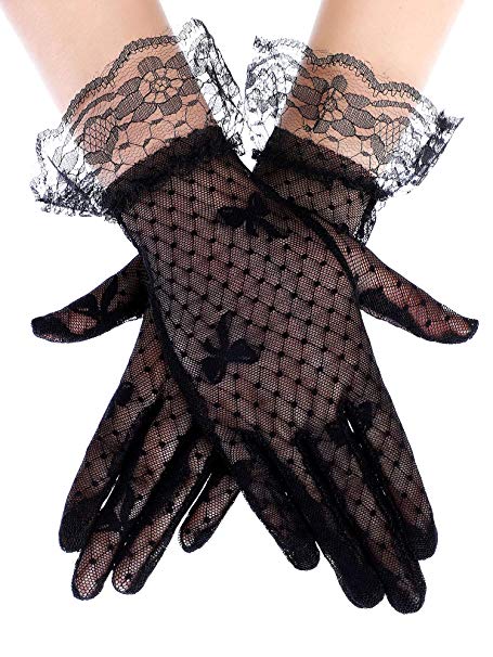 SATINIOR Ladies Lace Gloves Elegant Short Gloves Courtesy Summer Gloves for Wedding Dinner Parties