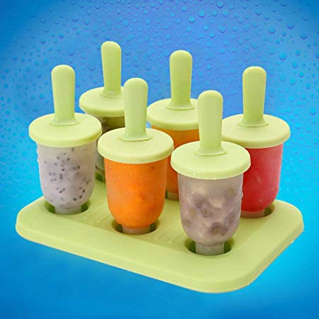 Ice Lolly Mould for Baby - Aolvo BPA Free Mini Popsicle Mould Ice Cream Makers with Reusable Stick Small Handles for Healthy DIY Ice Pops Frozen Fruit Juice Milk Yoghurt in Summer, Pack of 6 (Green)