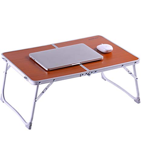 Foldable Laptop Table | Superjare Bed Desk | Breakfast Serving Bed Tray | Portable Mini Picnic Table & Ultra Lightweight | Folds in Half w' Inner Storage Space - Brown