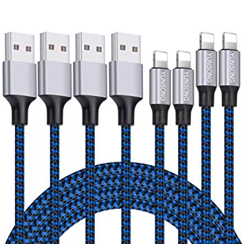 YUNSONG Phone Charger 4 Pack (3FT, 3FT, 6FT, 6FT) Extra Long High Speed Nylon Braided USB Cable Fast Charging & Syncing Cord Compatible with Phone Pad