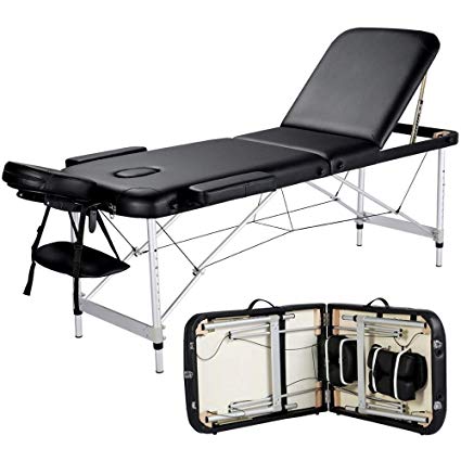 Yaheetech Massage Table Portable Massage Bed 3 Folding 84 Inch Aluminium Frame Lightweight Height Adjustable Salon Spa Table with Carry Case - Black