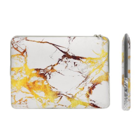 TOP CASE - Marble Pattern Zipper Sleeve Bag for All Laptop 13" 13-inch Macbook Pro with or without Retina Display / Macbook Air / Macbook Unibody / Ultrabook / Chromebook - White/Gold