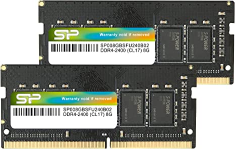 Silicon Power DDR4 16GB Kit (2 x 8GB) RAM 2400MHz (PC4 19200) 260 Pin 1.2V CL17 Non ECC Unbuffered SODIMM-Laptop Memory