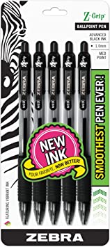 Zebra Pen Z-Grip Retractable Ballpoint Pen, Medium Point, 1.0mm, Black Ink - 5 Pieces