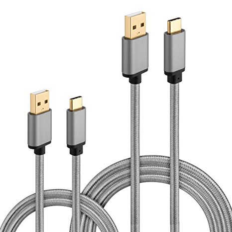 USB Type C Charger, HI-CABLE 2-Pack [10ft   3ft] Speed  Quick Fast Long Braided Nylon USB C Charging Cord for Google Pixel /XL, LG G5, Nexus 6P/5X, Nokia Lumia 950/ XL/ N1, HTC 10 and More (Gray)