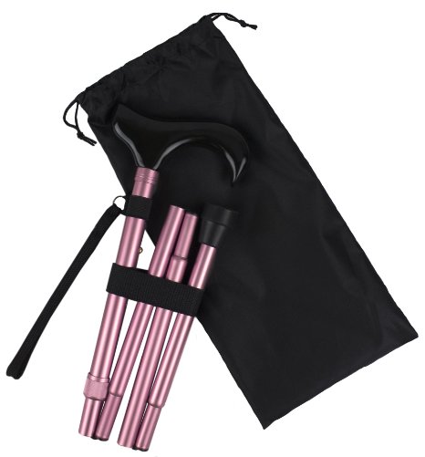 Ez2care Classy Adjustable Folding Cane with Carrying Case Champagne Pink