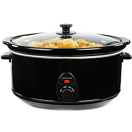 Andrew James Premium Slow Cooker Crockpot with Tempered Glass Lid & Removable Ceramic Bowl - Ideal for Making up to 20 Portions of Slow Cooker Easy & Healthy Recipes - 3 Heat Settings - 6.5 Litre - Black - 320W