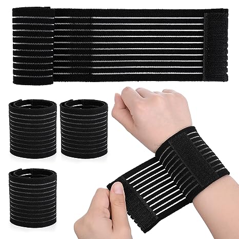 Sibba Elastic Wrist Band Wrap 4 Pieces Breathable Polyester Sleeve Compression Brace Wristband Hand Supports Splint Support Strap for Tennis Gym Sport Men Women