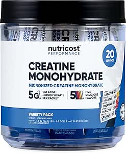 Nutricost Creatine Monohydrate Powder Variety Stickpacks (5 Flavors, 20 Servings) - Micronized, 5 Grams of Creatine Monohydrate Per Pack