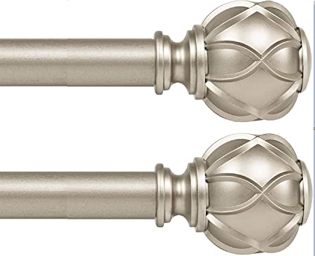 KAMANINA 1 Inch Curtain Rod Telescoping Single Drapery Rod 28 to 48 Inches (2.3-4 Feet) 2 Pack, Netted Texture Finials, Champagne Gold