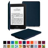 Fintie Kindle Paperwhite SmartShell Case - The Thinnest and Lightest Leather Cover for All-New Amazon Kindle Paperwhite Fits All versions 2012 2013 2014 and 2015 New 300 PPI Navy