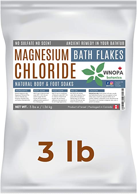 WNOPA Magnesium Salt Bath Flakes (3 lb) - - Pure Magnesium Chloride Easier Than Epsom Salts for Soaking - Extracted from The Dead Sea & Packaged in Canada