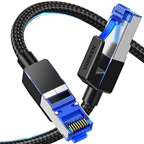 UGREEN Cat 8 Ethernet Cable Braided Cat8 RJ45 Network LAN Cord High Speed Compatible for Gaming PS5 PS4 Xbox One PS3 Modem Router PC Laptop 15FT