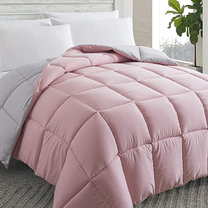 Cosybay Down Alternative Comforter (Pink/Light Grey, Twin) - All Season Soft Quilted Twin Size Bed Comforter - Lightweight Duvet Insert with Corner Tabs - Winter Summer Warm Fluffy, 64x88 inches