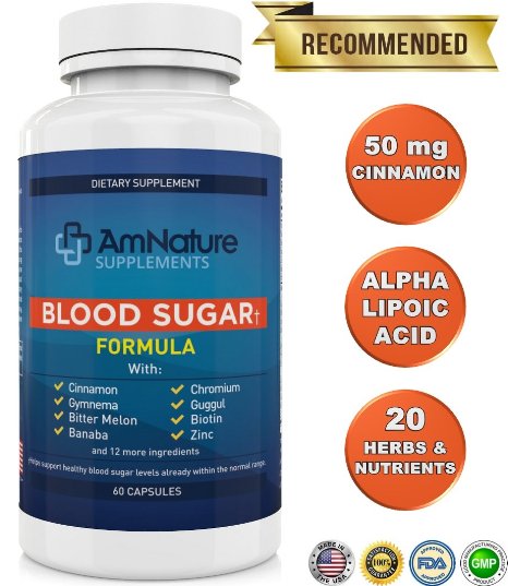 Blood Sugar Formula - Superb Blend of 20 Herbs and Nutrients to Help Support Healthy Blood Sugar Levels Already Within the Normal Range, 60 Capsules, 2 Month Supply, 100% Satisfaction Guarantee