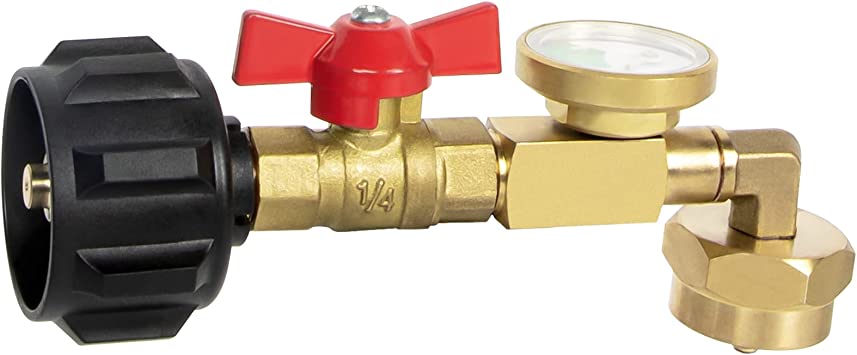 GASPRO Upgraded Propane Refill Adapter with Valve and Gauge, Fill 1 lb Bottles from 20 lb Tank, 90-Degree Elbow Design, Easy to Use, Solid Brass