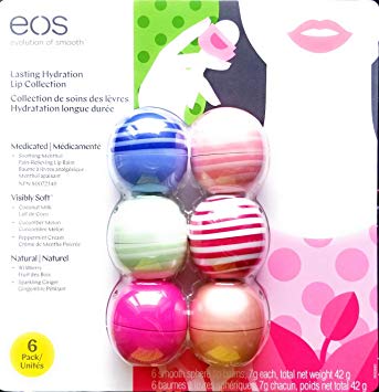 EOS Lip Balm 6 Pack - Wild-berry Fruit, Sparkling Ginger, Coconut Milk, Cucumber Melon, Pepermint Scream, Smoothing Mentht