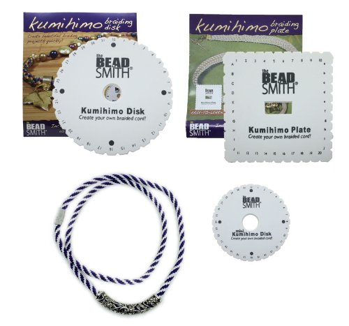 Kumihimo Disks Set of Three Different Looms (Round, Square Plate, Mini) PLUS Complete Necklace Kit