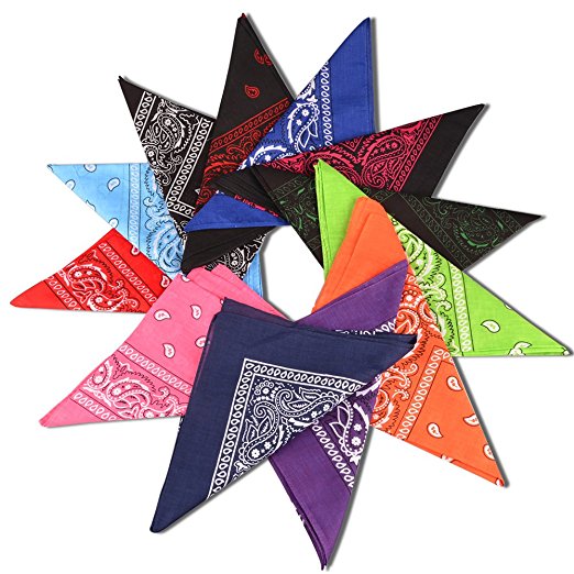 12 Pack Cotton Bandanas, Alotpower Multi-Purpose Cowboy Bandanas Headband for Men and Women