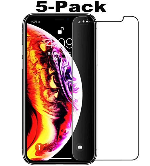 (5-Pack) CaseHQ Glass Screen Protector for iPhone Xs MAX (2018) 6.5 INCH, Tempered Glass 2.5D Rounded Edges with Touch Accurate and Impact Absorb Anti Scratch/Fingerprint (Work with Most case)