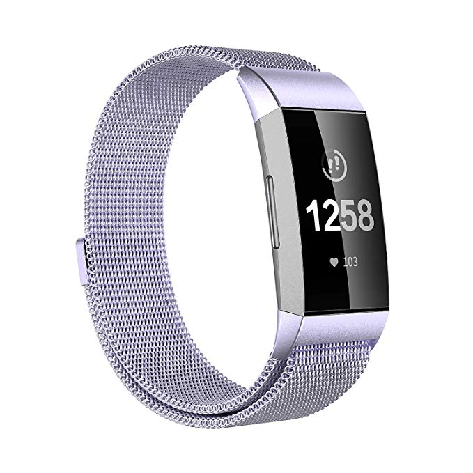 Issmolog Metal Bands Compatible Fitbit Charge 3 and Charge 3 SE, Milanese Loop Stainless Steel with Magnetic Closure for Fitbit Charge 3 Bands for Women Men Multi Colors, Large Small