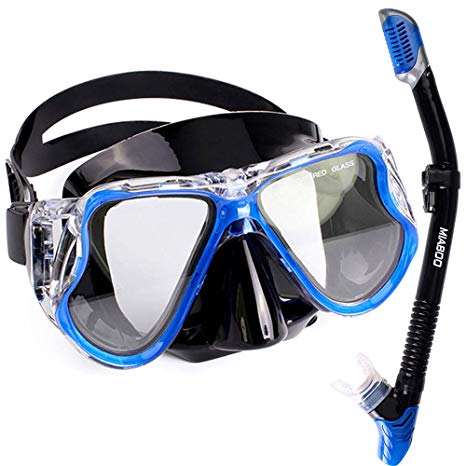 MIABOO Snorkel Set, Anti-Fog Resistant Tempered Glass Diving Snorkeling Mask with Adjustable Strap Professional Snorkel Set for Adults Youth Kids