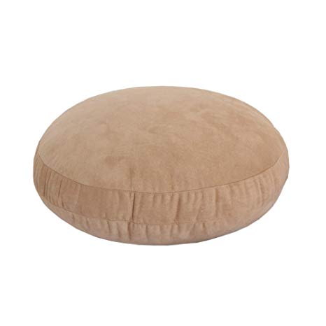 Hodeco Round Throw Pillow 16x16 Inches Super Elastic Suede Floor Pillows 3 Denier Feather-Like Polyester Filling Beige Floor Cushion Decorative Pillow for Couch Bed Room 43cm Dia, Khaki, 1 Piece
