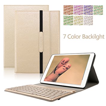 New iPad Pro 10.5 Keyboard Case,Dingrich Trifold Protective Stand Auto Sleep Wake up Smart Cover with 7 Color Backlit Aluminum Bluetooth Keyboard for 2017 New iPad Pro 10.5 inch (Gold)