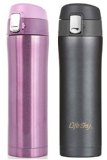 LifeSky Insulated Travel Coffee Mug Stainless Steel 16 oz BPA-Free  Lid Lock Prevents Leaks and Spills Purle  Dard Gray