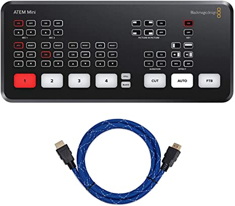 Blackmagic Design ATEM Mini HDMI Live Switcher Bundle with Knox Gear Nylon-Braided 4K HDMI to HDMI Cable (6-Foot) (2 Items)