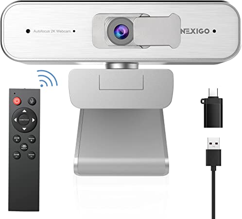 Zoom Certified, NexiGo N940P 2K Zoomable Webcam with Remote and Software Controls | Sony Starvis Sensor | 1080P@ 60FPS | 3X Zoom in | Dual Stereo Microphone, for Zoom/Skype/Teams/Webex (Silver)