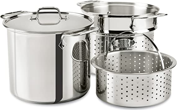 All-Clad E9078064 Stainless Steel Multicooker with Perforated Steel Insert and Steamer Basket, 8-Quart, Silver