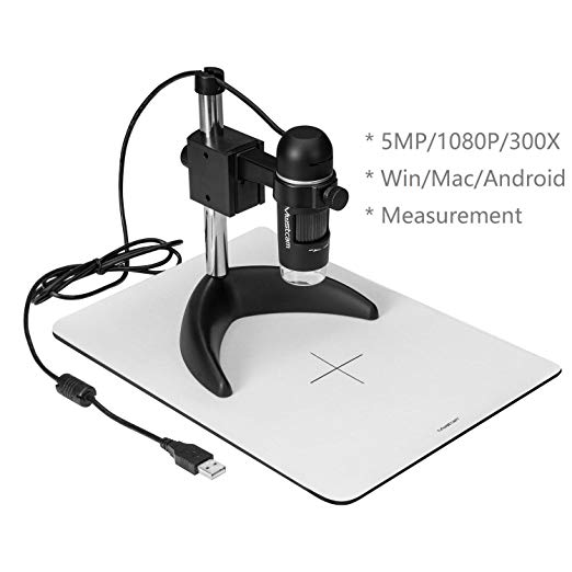 Mustcam 5Mega Pixel USB Digital Microscope with Measurement software for Windows/Mac, UVC, Works on Android & Linux,10x-300x Magnifications, Handheld & Observation Stand