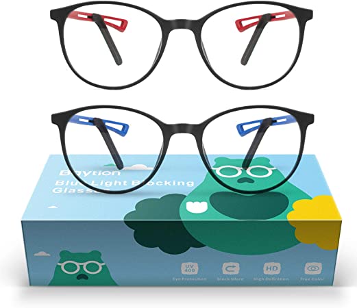 Baytion Kids Blue Light Blocking Glasses 2 Pack, Adjustable Temple Computer/Reading/Gaming/TV/Phones Glasses for Girls & Boys Age 3-12, Anti Eyestrain/UV 400 Protection (Blue Red)