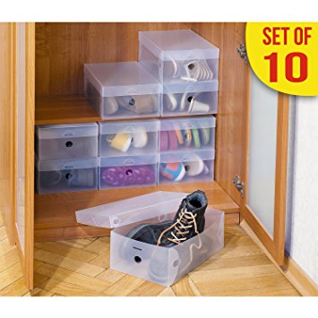 Tatkraft Glasgow Set of 10 Shoe Boxes Semi-transparent Ribbed Strong Plastic