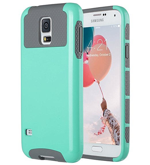 Galaxy S5 Case, S5 Case, ULAK Dual Layer Slim Hybrid Knox Amor Protective Case Cover for Samsung Galaxy S5 SV i9600 [Plastic Hard Shell and Flexible TPU] -Mint/Gray