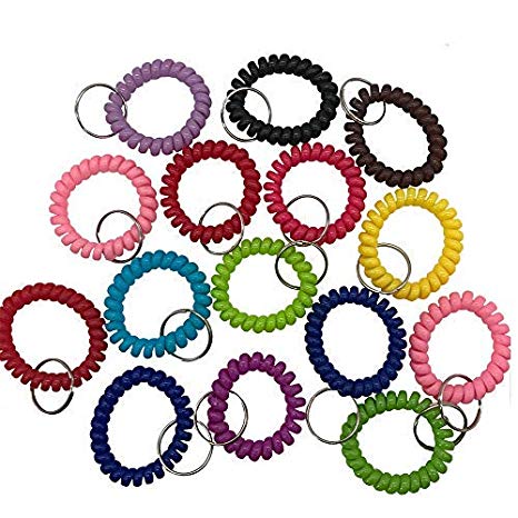 DoTebpa 30pcs Stretchable Spiral Bracelet Wrist Coil Key Chains, Wrist Band Key Ring Chain for Outdoor Sport -Multicolor