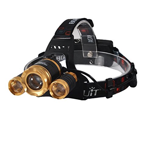Benran Waterproof LED Headlamps Headlight Rechargeable Head Flashlight Lamp with 3 Xm-l T6 4 Modes Outdoor Sports Hiking Camping Riding Fishing Hunting